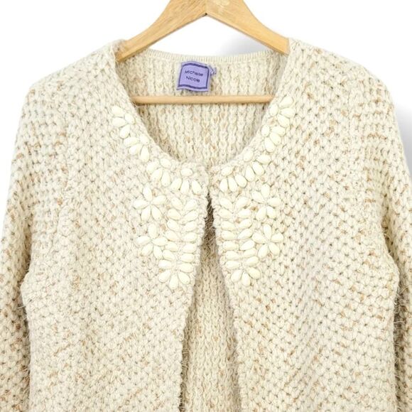 Michelle Nicole Super Soft Eyelash Wool Blend Beaded Sweater Cardigan Size Small - Picture 5 of 11
